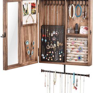 Wall Mounted Jewelry Organizer Rustic Wood